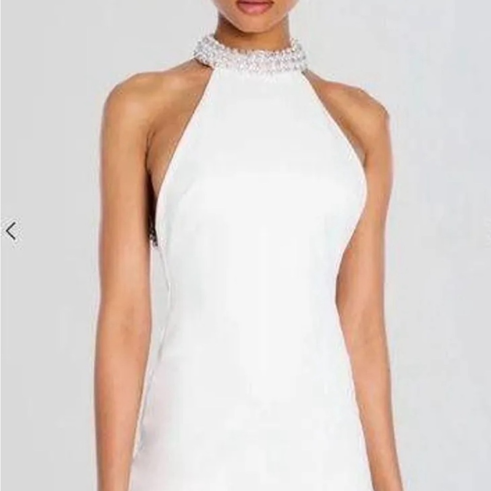 Retrofete White Embellished Halter Sheath Dress